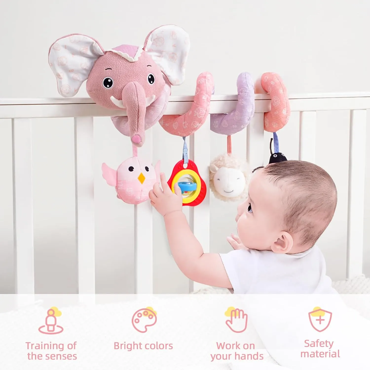Koty Newborn Car Seat Toys, Stroller Toys for Babyies 0-6 Months,Infant Activity Spiral Plush Toys Hanging - Carseat Stroller Crib with Musical Rattle Toy for Boys Girls 0 3 6 9 Months