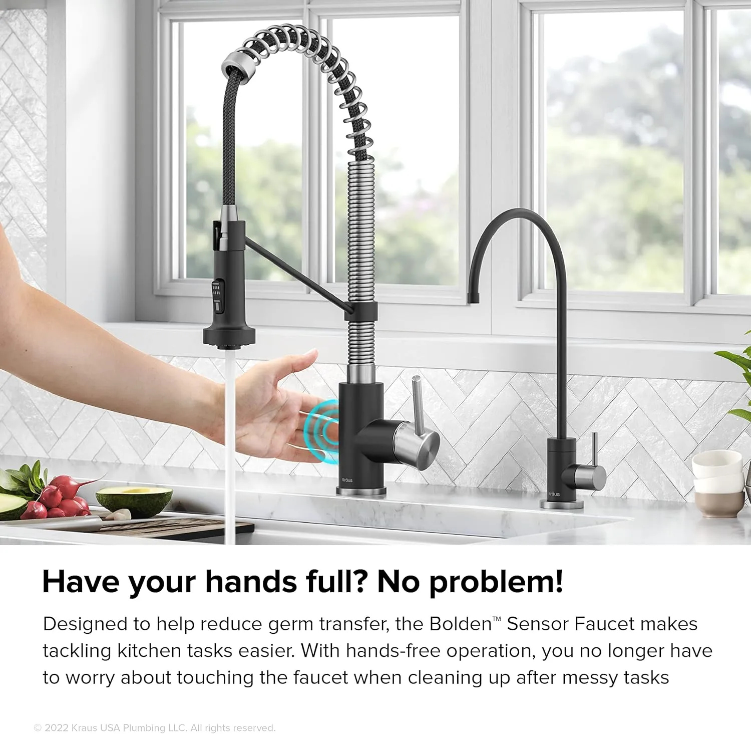 Kraus Bolden Touchless Sensor Commercial Style 2-Function Single Handle Pull Down Kitchen Faucets in Spot-Free Stainless Steel/Matte Black, KSF-1610SFSMB