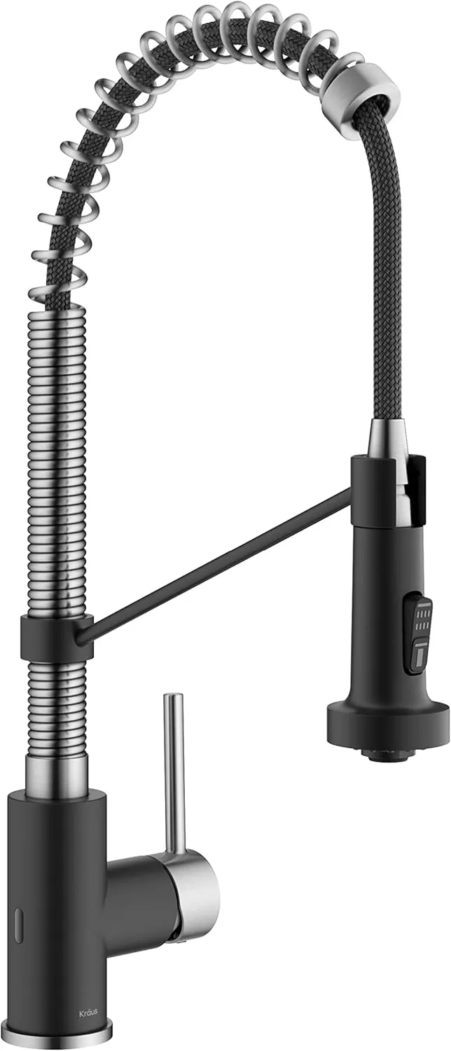 Kraus Bolden Touchless Sensor Commercial Style 2-Function Single Handle Pull Down Kitchen Faucets in Spot-Free Stainless Steel/Matte Black, KSF-1610SFSMB