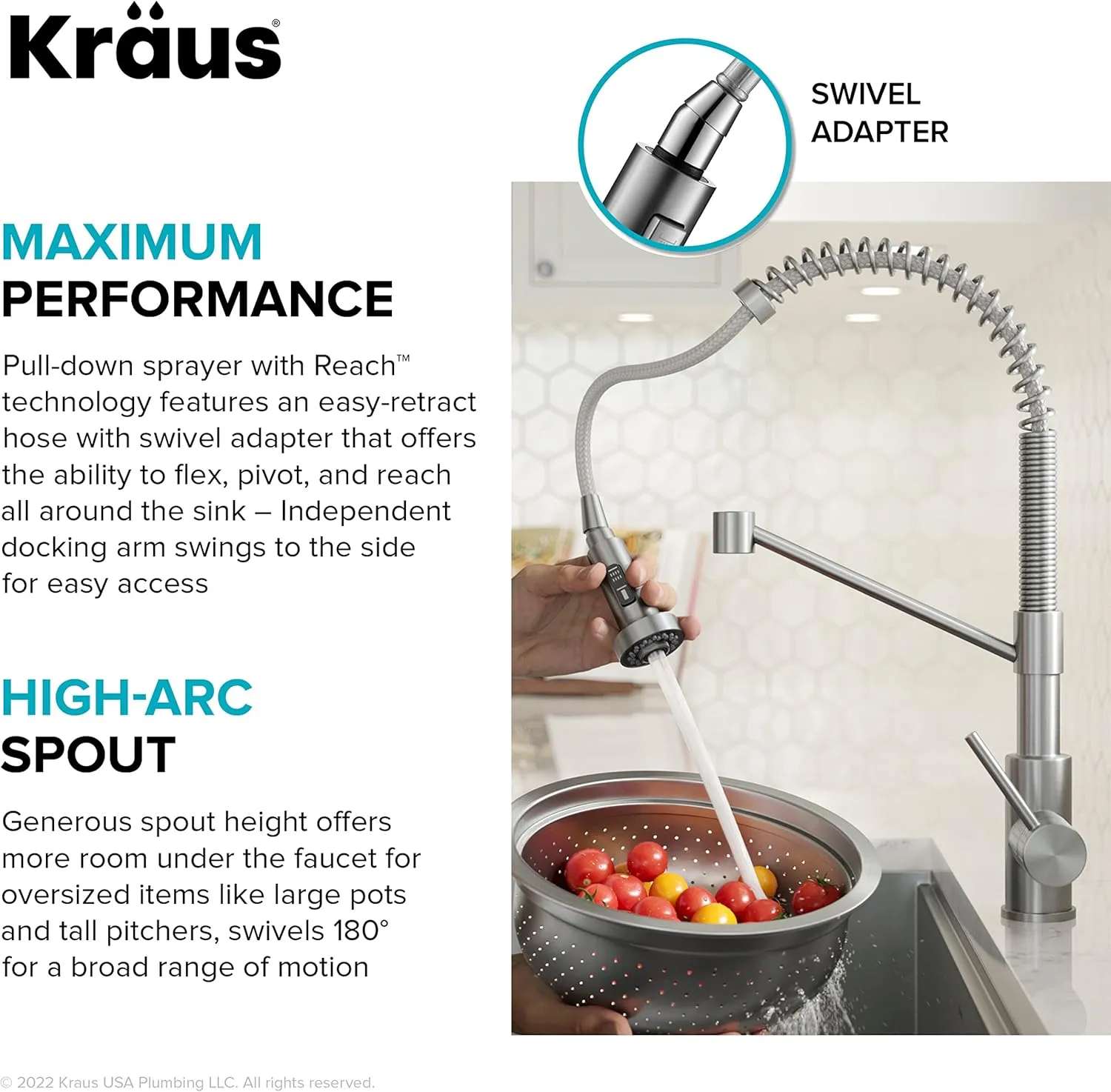 Kraus Bolden Touchless Sensor Commercial Style 2-Function Single Handle Pull Down Kitchen Faucets in Spot-Free Stainless Steel/Matte Black, KSF-1610SFSMB