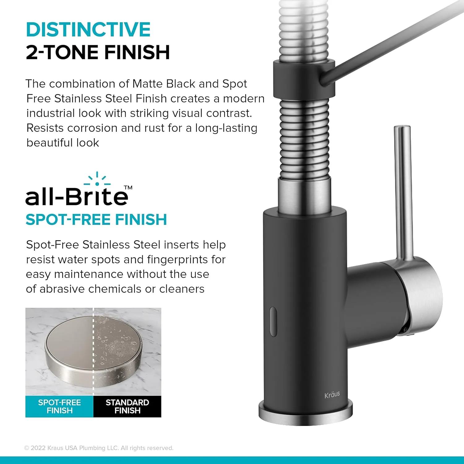 Kraus Bolden Touchless Sensor Commercial Style 2-Function Single Handle Pull Down Kitchen Faucets in Spot-Free Stainless Steel/Matte Black, KSF-1610SFSMB