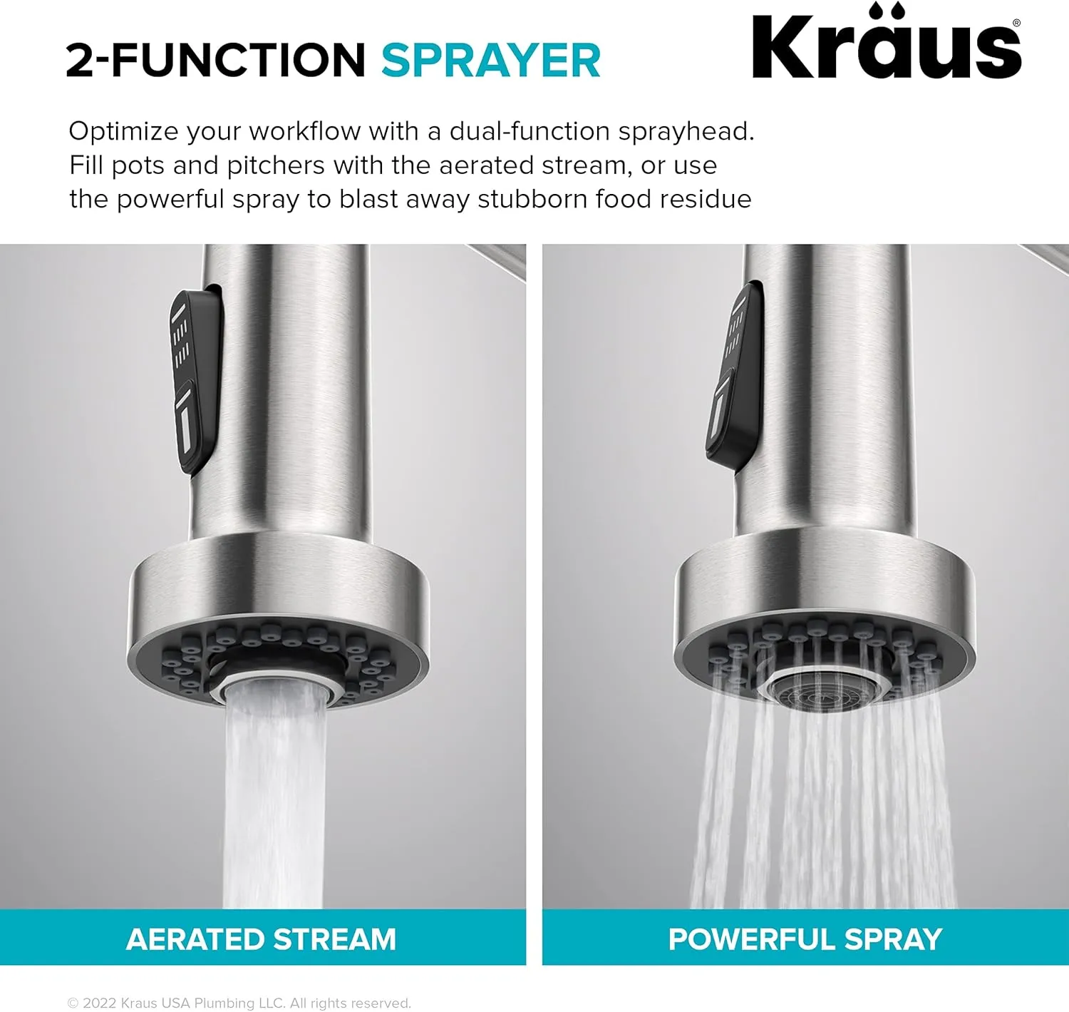 Kraus Bolden Touchless Sensor Commercial Style 2-Function Single Handle Pull Down Kitchen Faucets in Spot-Free Stainless Steel/Matte Black, KSF-1610SFSMB