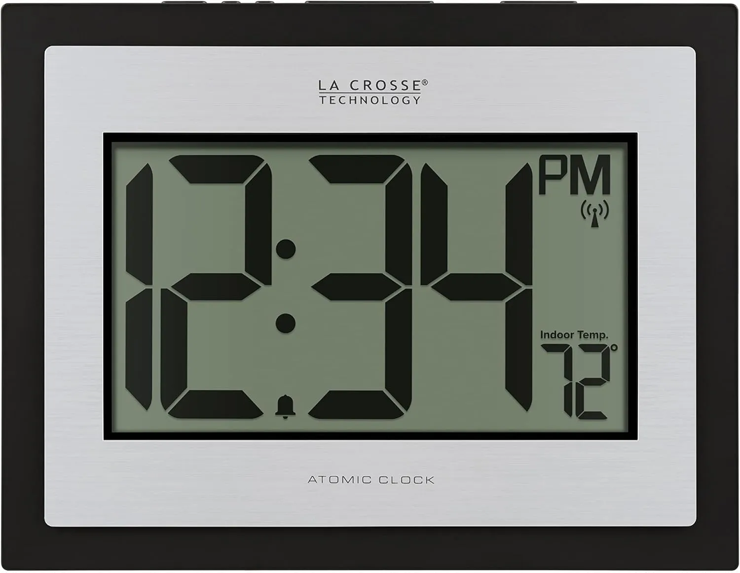 La Crosse Technology 513-1422S Atomic Digital Silver Clock with Indoor Temperature