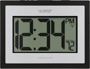 La Crosse Technology 513-1422S Atomic Digital Silver Clock with Indoor Temperature