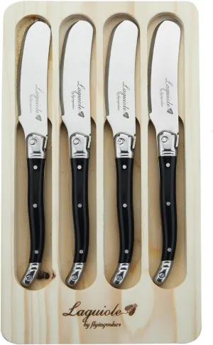 Laguiole by FlyingColors Butter Spreaders Knife Set Cheese Knife Set Stainless Steel Black Color Handle 4 Pieces