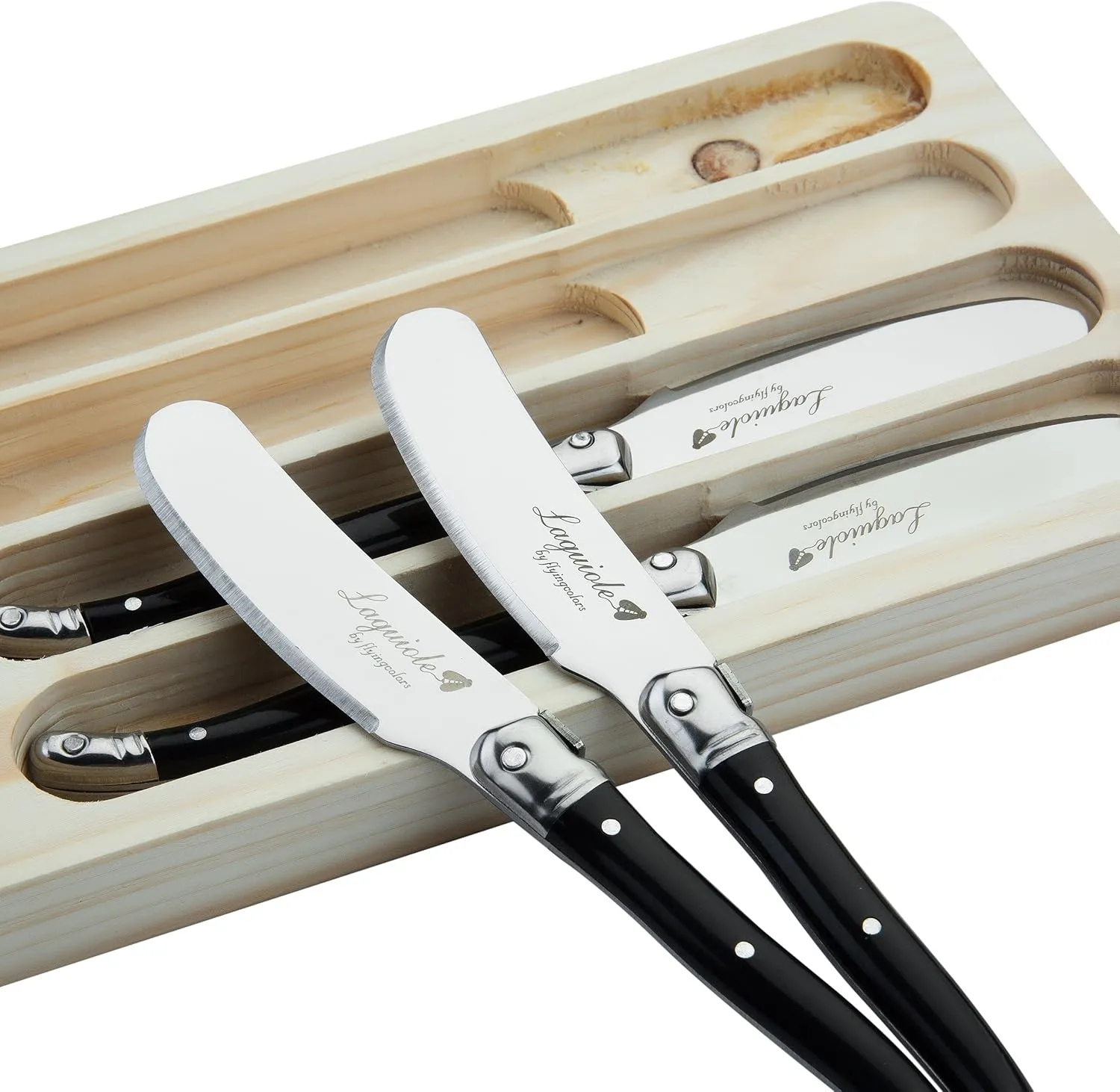 Laguiole by FlyingColors Butter Spreaders Knife Set Cheese Knife Set Stainless Steel Black Color Handle 4 Pieces