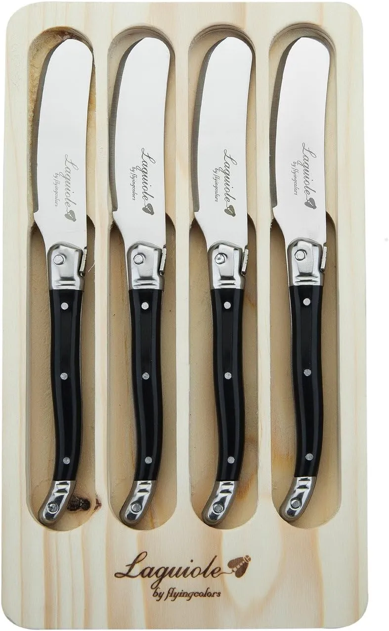 Laguiole by FlyingColors Butter Spreaders Knife Set Cheese Knife Set Stainless Steel Black Color Handle 4 Pieces
