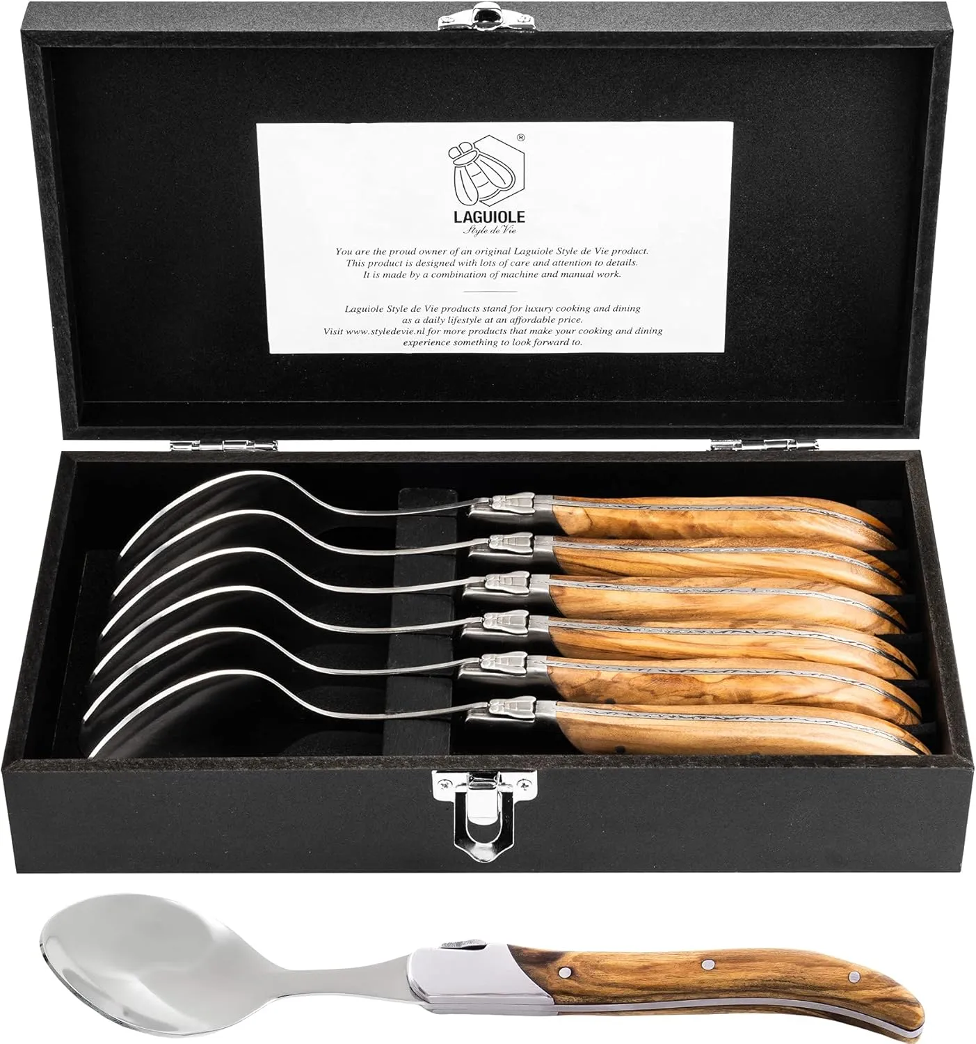 Laguiole Style de Vie Spoons Luxury Line, set of 6, olive wood