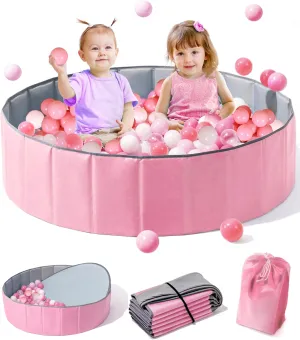 Large Ball Pit for Toddlers - 44 in Baby Ball Pit with Pop-Up Playmat, Foldable Kids Ball Pool, Dog Play Pit, Indoor and Outdoor Use, Hold Over 800 Balls, Balls Not Include (Pink)