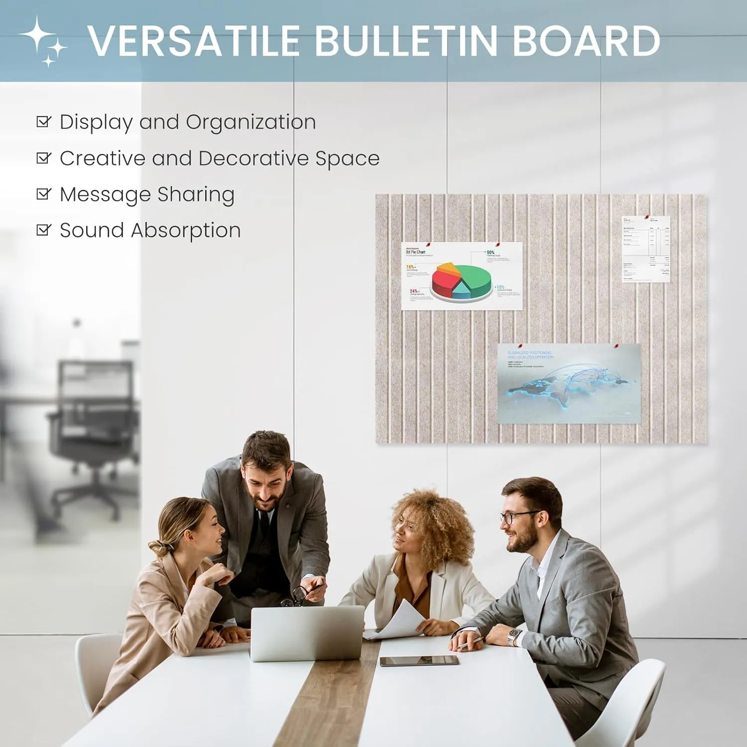 Large Cork Bulletin Board for Wall 48"x36", 12 Pack Felt Slat Wall Panel Tiles with 80 Pushpins, 60 Safe Removable Adhesive Tabs, Decorative Pin Board Tack Board for Office Home School, Beige