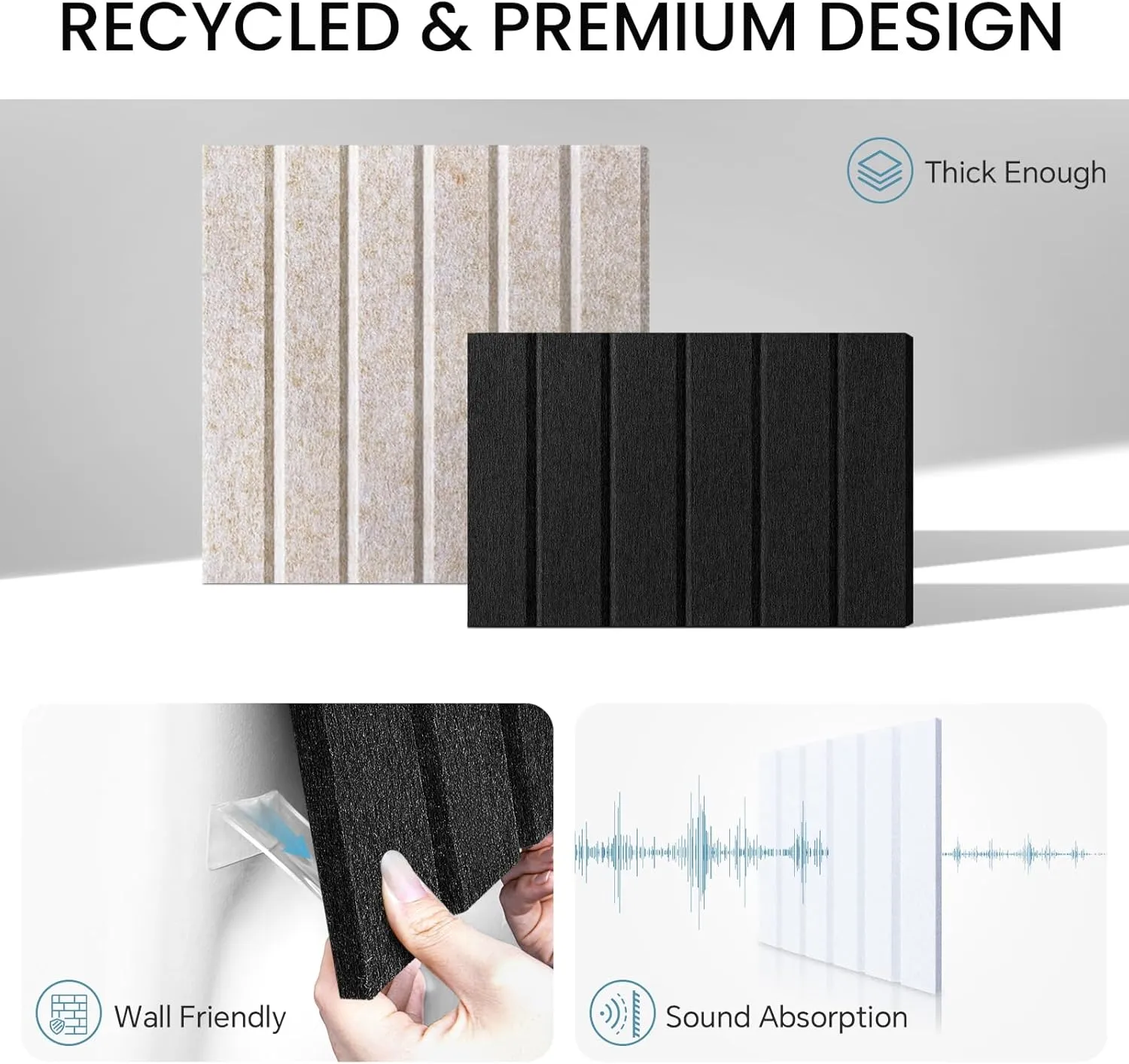 Large Cork Bulletin Board for Wall 48"x36", 12 Pack Felt Slat Wall Panel Tiles with 80 Pushpins, 60 Safe Removable Adhesive Tabs, Decorative Pin Board Tack Board for Office Home School, Beige