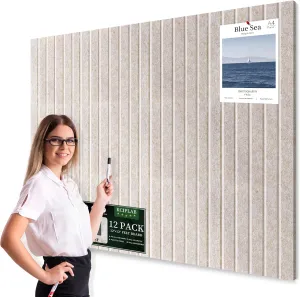 Large Cork Bulletin Board for Wall 48"x36", 12 Pack Felt Slat Wall Panel Tiles with 80 Pushpins, 60 Safe Removable Adhesive Tabs, Decorative Pin Board Tack Board for Office Home School, Beige