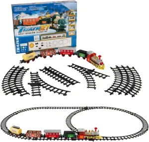 Large Toy Locomotive Battery Powered Operated Train Set with Authentic Sounds and Lights for Kids, 16 PC Easy Assembly