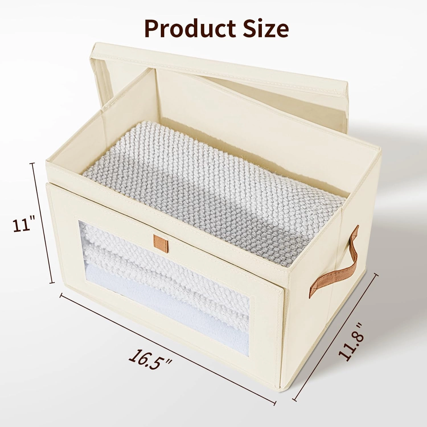 Large Storage Bins with Lids - Fabric Collapsible Closet Storage Organizer with Window & Handles, Stackable Decorative Storage Boxes for Clothes, Blankets, Sweaters, 6 Pack, Beige