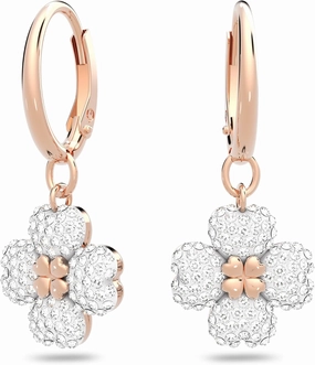 Latisha hoop earrings, Flower, White, Rose-gold tone plated