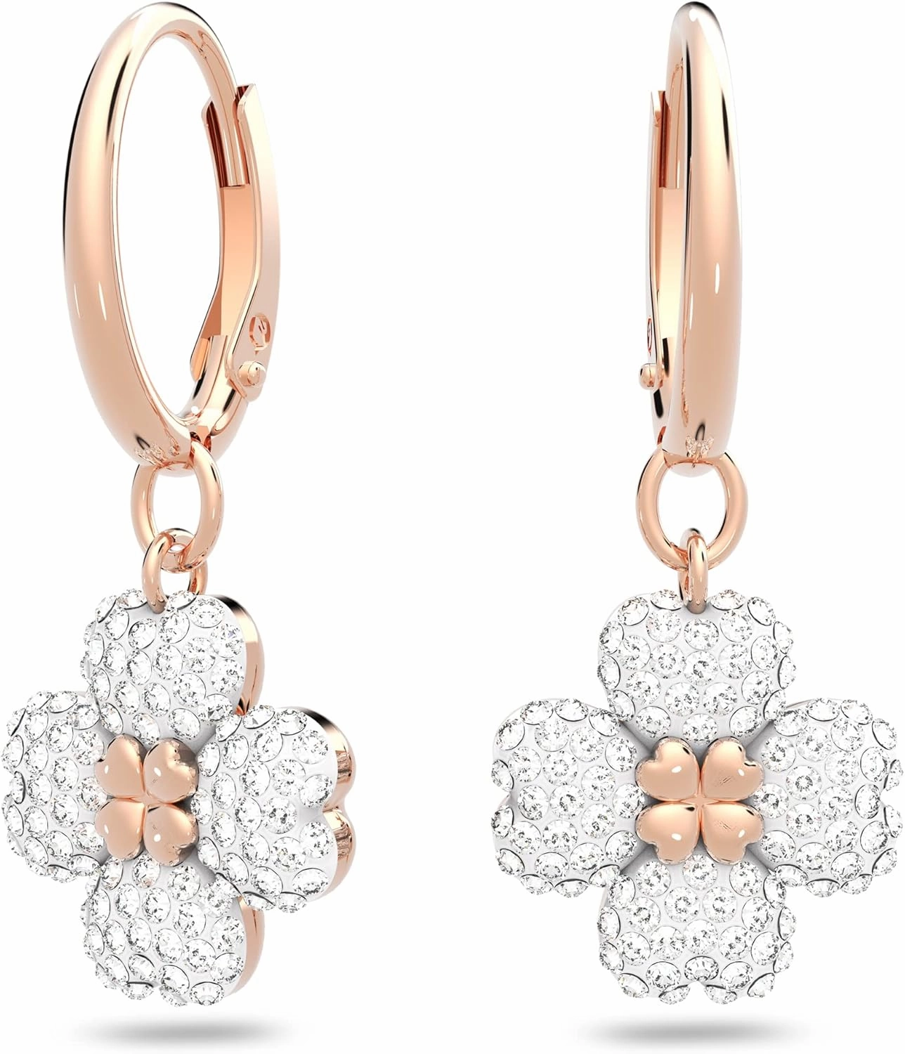 Latisha hoop earrings, Flower, White, Rose-gold tone plated