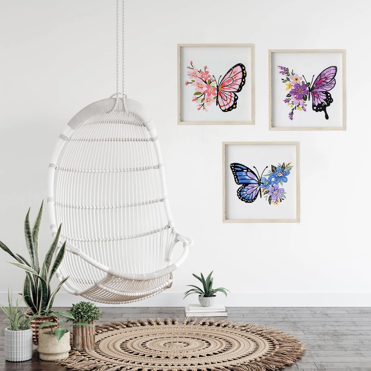 LB Butterfly Embroidery Kit for Beginners Adults, 3 Sets Hand Embroidery Starter Kit with Flower Pattern and Instructions Stamped Cross Stitch Kits Include Embroidery Hoop Needles Threads Scissors