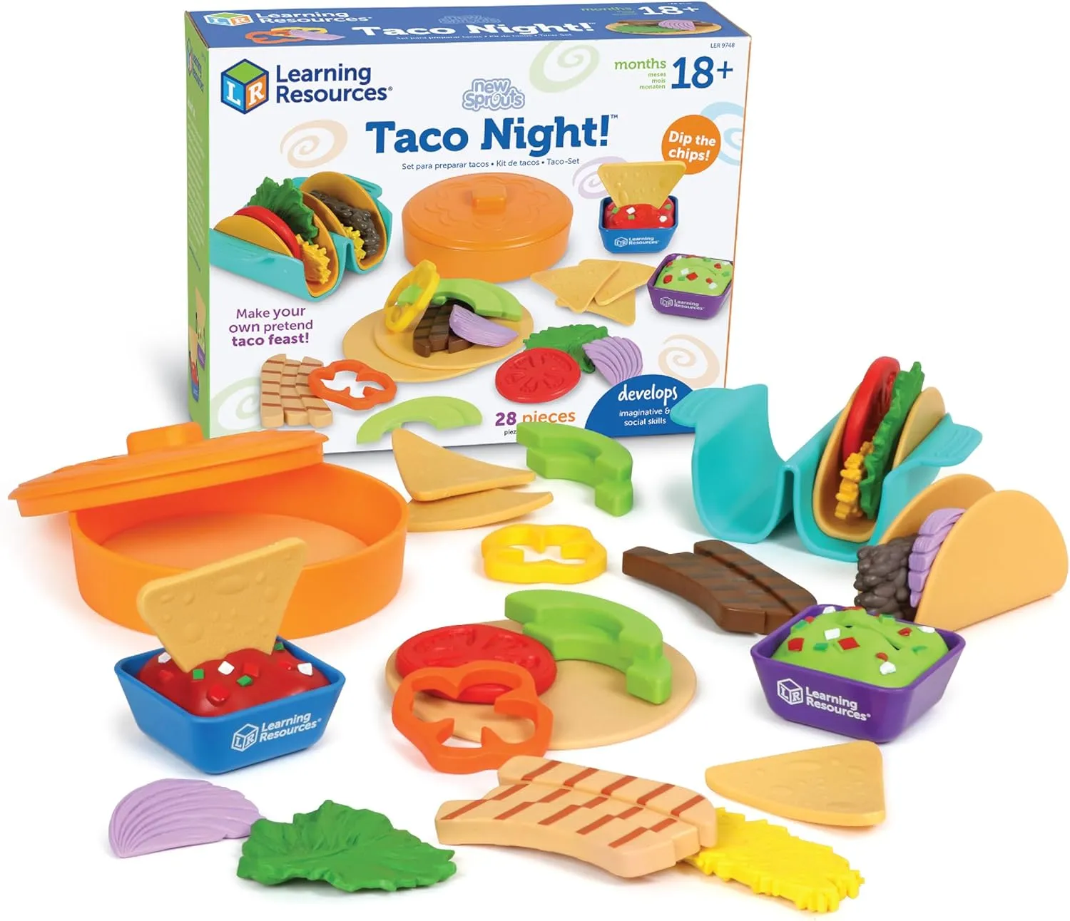 Learning Resources New Sprouts Taco Night! 28 Pieces - Play Food for Kids Ages 18  Months, Grocery Store Pretend Play Toys, Play Kitchen Accessories