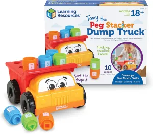 Learning Resources Tony the Peg Stacker Dump Truck - 10 Pieces, Ages 18  months Fine Motor Skills Toy for Toddlers, Preschool Toys