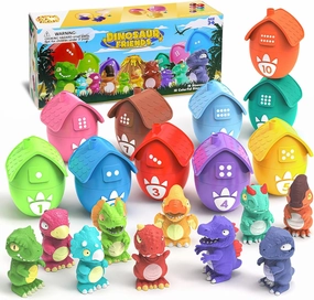 Learning Toys for Toddlers 1 2 3 Years Old-Matching Egg Toys with Dino Finger Puppet for Montessori Learning, Counting, Stacking, Sorting-Easter Christmas Birthday Gift for Baby Boys Girls