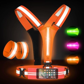 LED Reflective Running Vest Setu2013 High Visibility LED Walking Gear with Portable Bag, Armband for Night Time Safety, Adjustable and Rechargeable Runner Lights for Men and Women