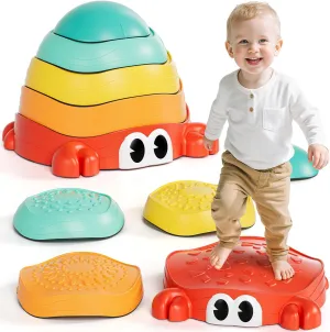 Lehoo Castle Stepping Stones for Kids, Non-Slip Toddler Stepping Stones, Crab Toddler Outdoor Toys, Balance Stones Sensory Toys for Toddlers 18 Months , Obstacle Course for Kids