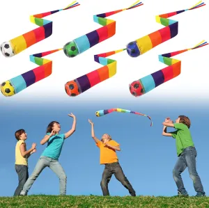 Leyndo 6 Pcs Throw and Catch Ball with Tails Colorful Sport Theme Throwing Play Balls Playground Sport Game Indoor Outdoor Boys Girls Throwing Activities, 25.59'' Long(Soccer)