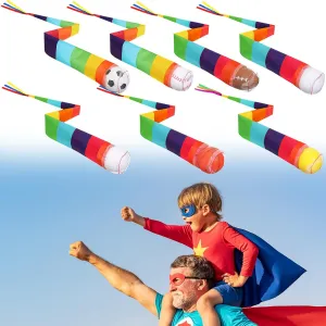 Leyndo 7 Pcs Throw and Catch Ball with Rainbow Tail Soft Rainbow Play Balls, Playground Equipment 25.59 Inches, Suitable for Sports Indoor Outdoor Games Activities Throwing School
