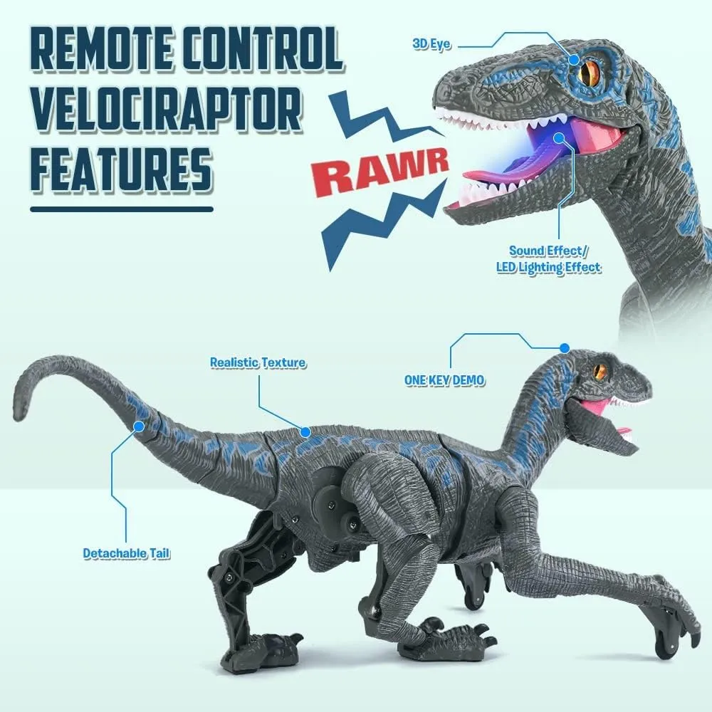 Liberty Imports Remote Control Dinosaur Toys for Kids, RC Velociraptor Robot Toys 2.4Ghz Walking Large Electronic Pet Robo Dino with Lights and Roaring Sound for Boys Girls