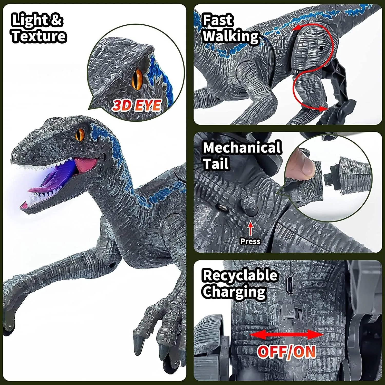 Liberty Imports Remote Control Dinosaur Toys for Kids, RC Velociraptor Robot Toys 2.4Ghz Walking Large Electronic Pet Robo Dino with Lights and Roaring Sound for Boys Girls