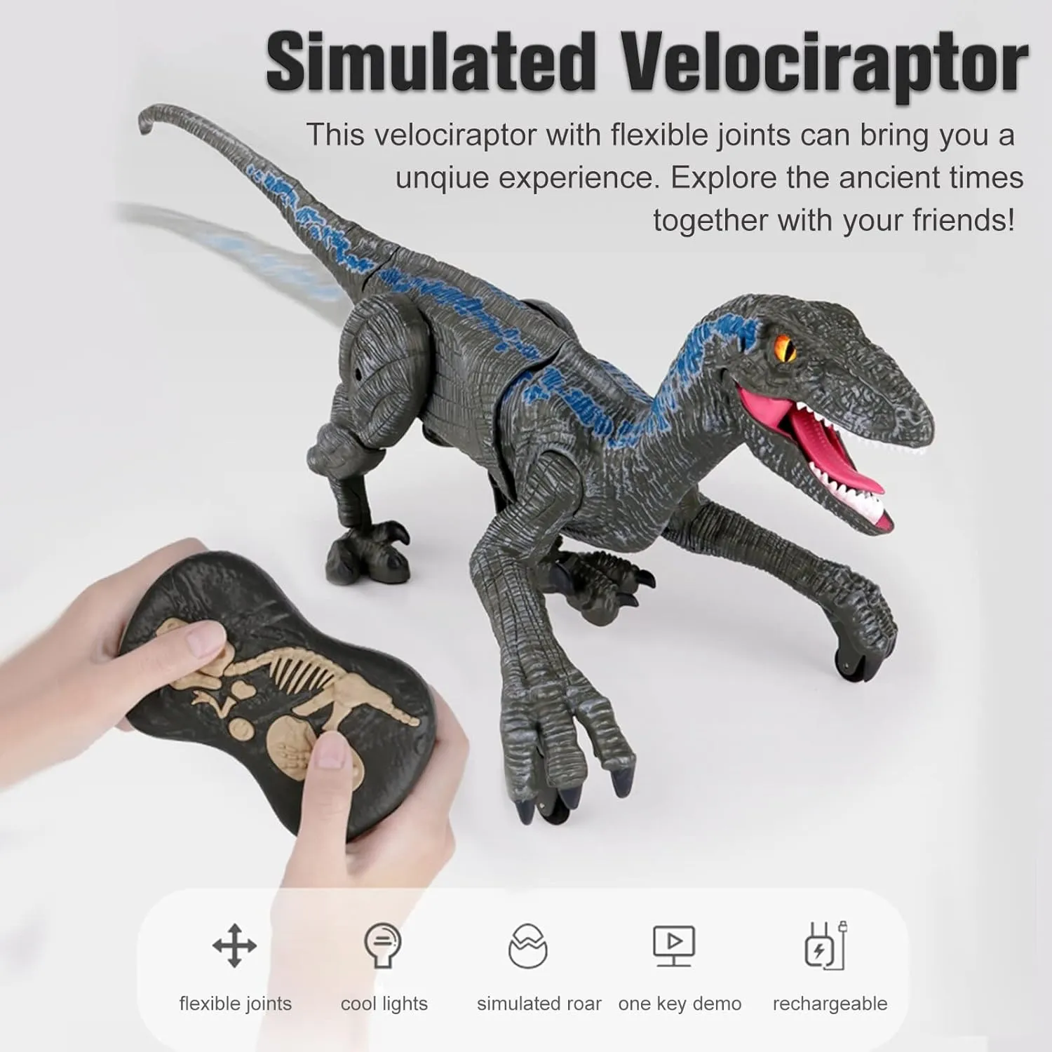 Liberty Imports Remote Control Dinosaur Toys for Kids, RC Velociraptor Robot Toys 2.4Ghz Walking Large Electronic Pet Robo Dino with Lights and Roaring Sound for Boys Girls