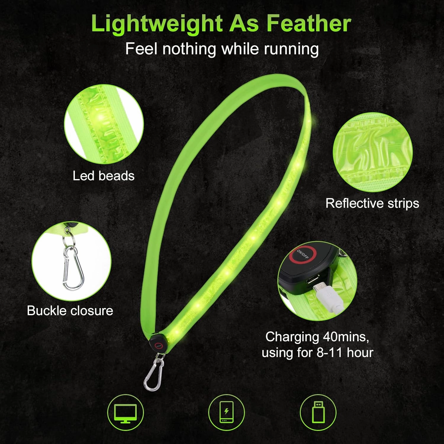 Light Up Armband LED Slap Safety Armband for Kids Night Walking, LED Luminous Armband Magic Strap for Running, Cycling, Jogging
