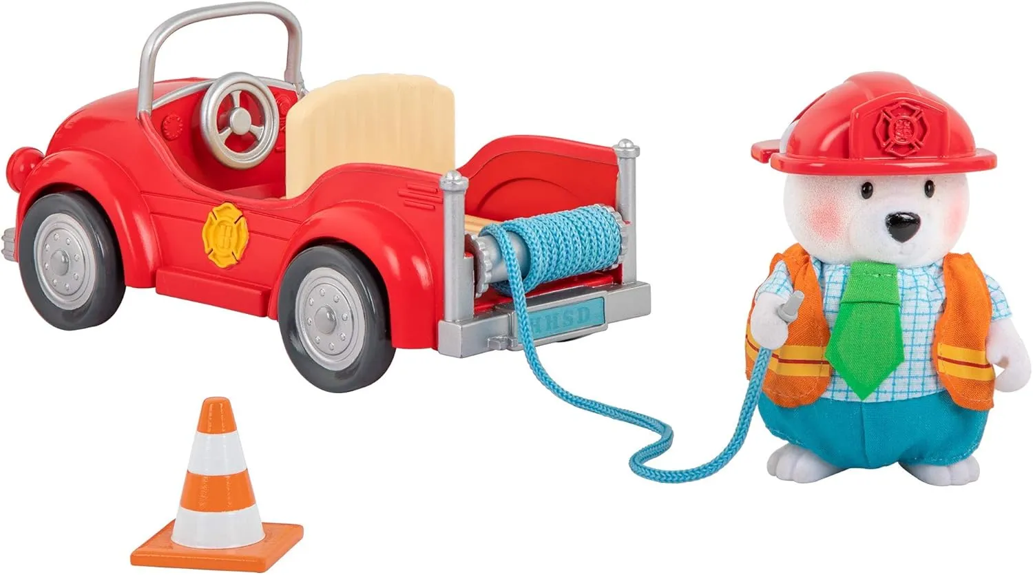 Li'l Woodzeez – 16 Pcs Safety Department Dollhouse Playset – Fire Truck, Miniature Furnitures & Accessories Included – Stackable Toy Pretend Play for Kids 3 