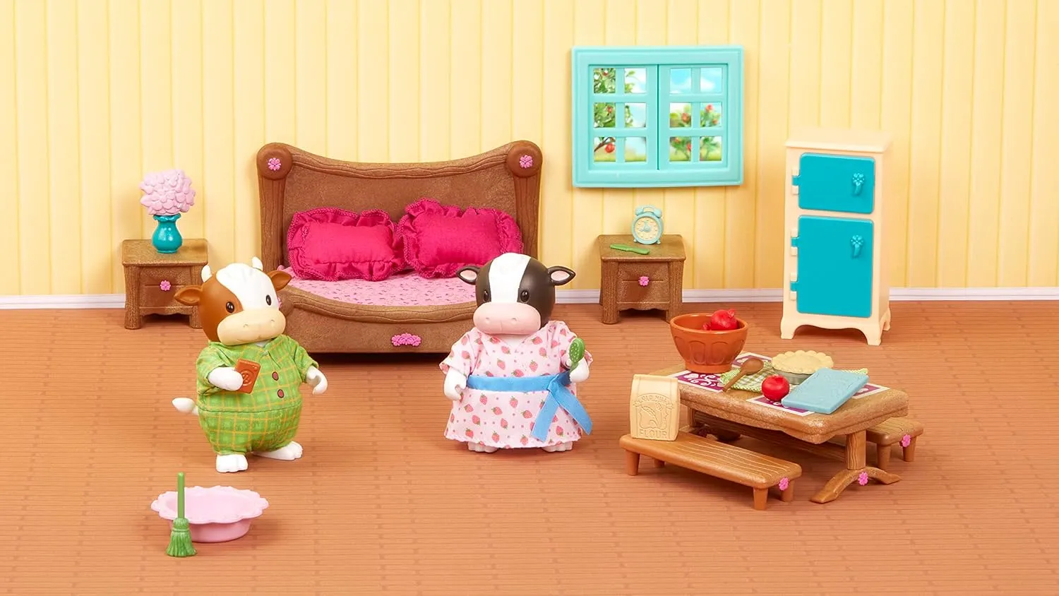 Li'l Woodzeez Lil Woodzeez – Bedroom & Dining Playset with 2 Characters – Dollhouse Furniture Set – Toy Bedroom & Kitchen Playset – Animal Figurines – Kids 3 Years  