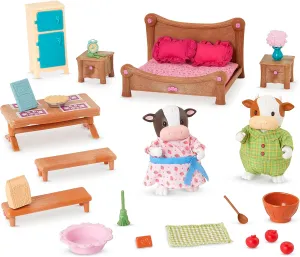 Li'l Woodzeez Lil Woodzeez – Bedroom & Dining Playset with 2 Characters – Dollhouse Furniture Set – Toy Bedroom & Kitchen Playset – Animal Figurines – Kids 3 Years  