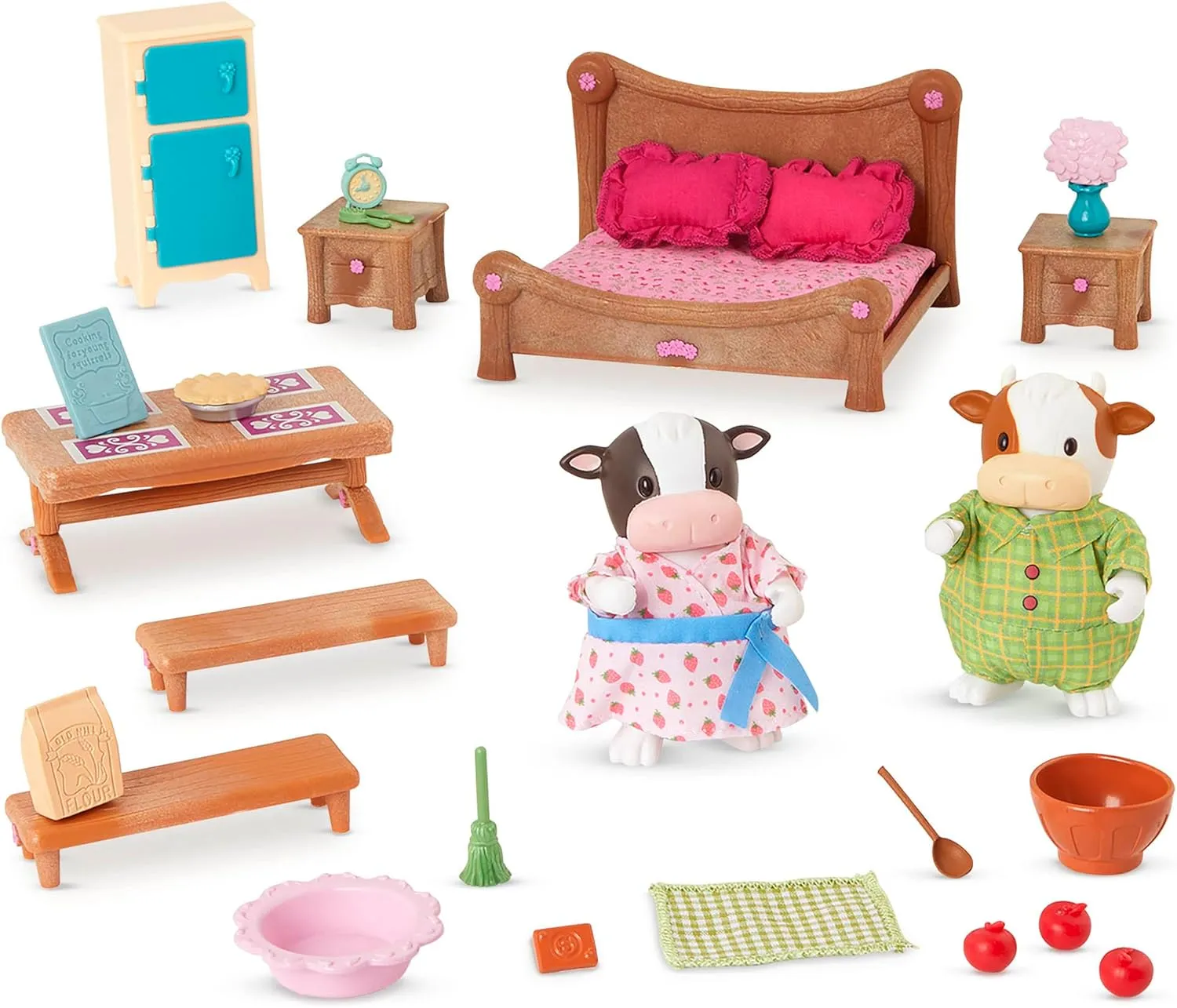 Li'l Woodzeez Lil Woodzeez – Bedroom & Dining Playset with 2 Characters – Dollhouse Furniture Set – Toy Bedroom & Kitchen Playset – Animal Figurines – Kids 3 Years  