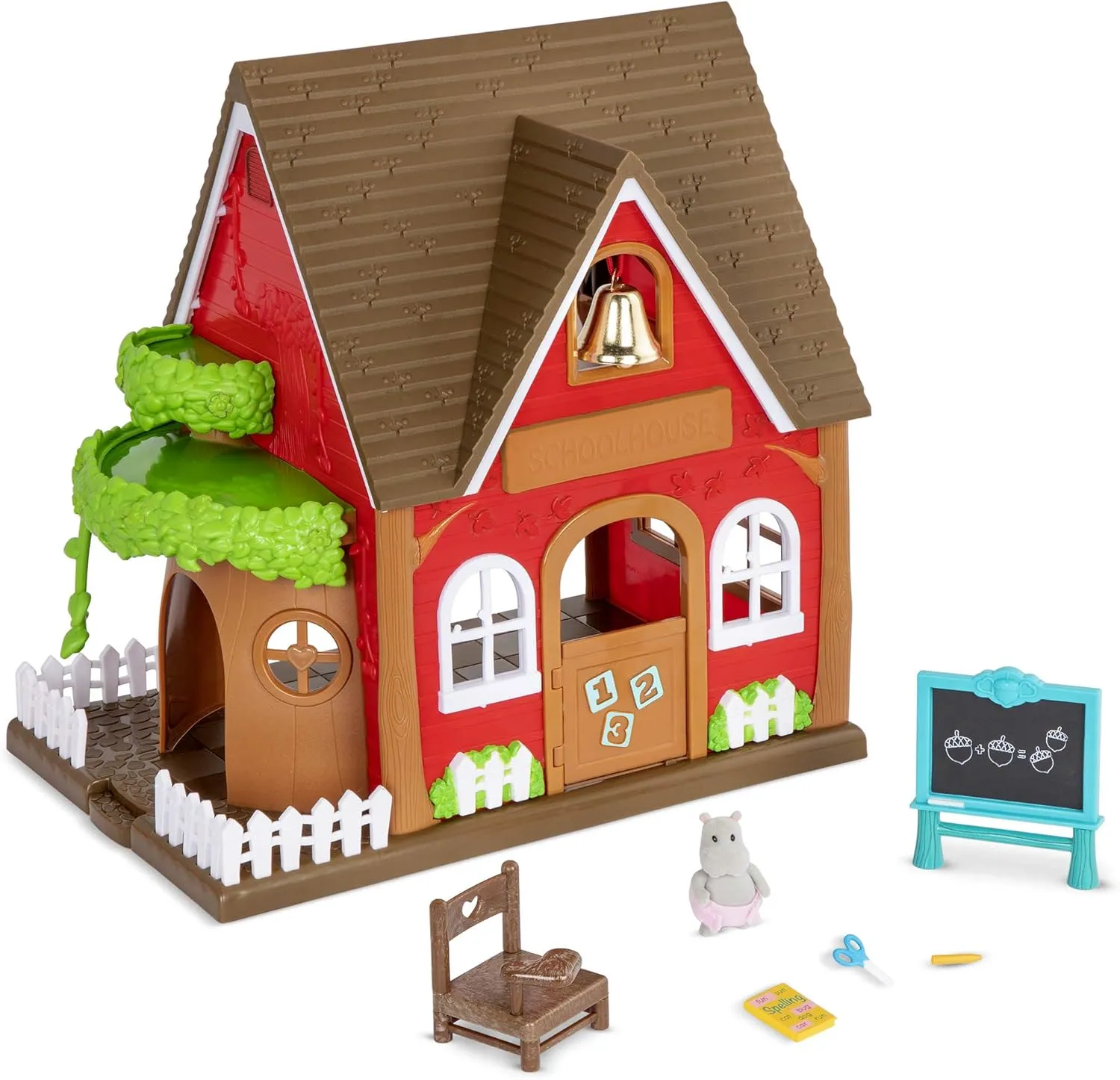 Li’l Woodzeez – Woodland Schoolhouse – Dollhouse Playset – 1 Doll Figure, Miniature Furnitures & Accessories Included - Pretend Play for Kids Age 3 