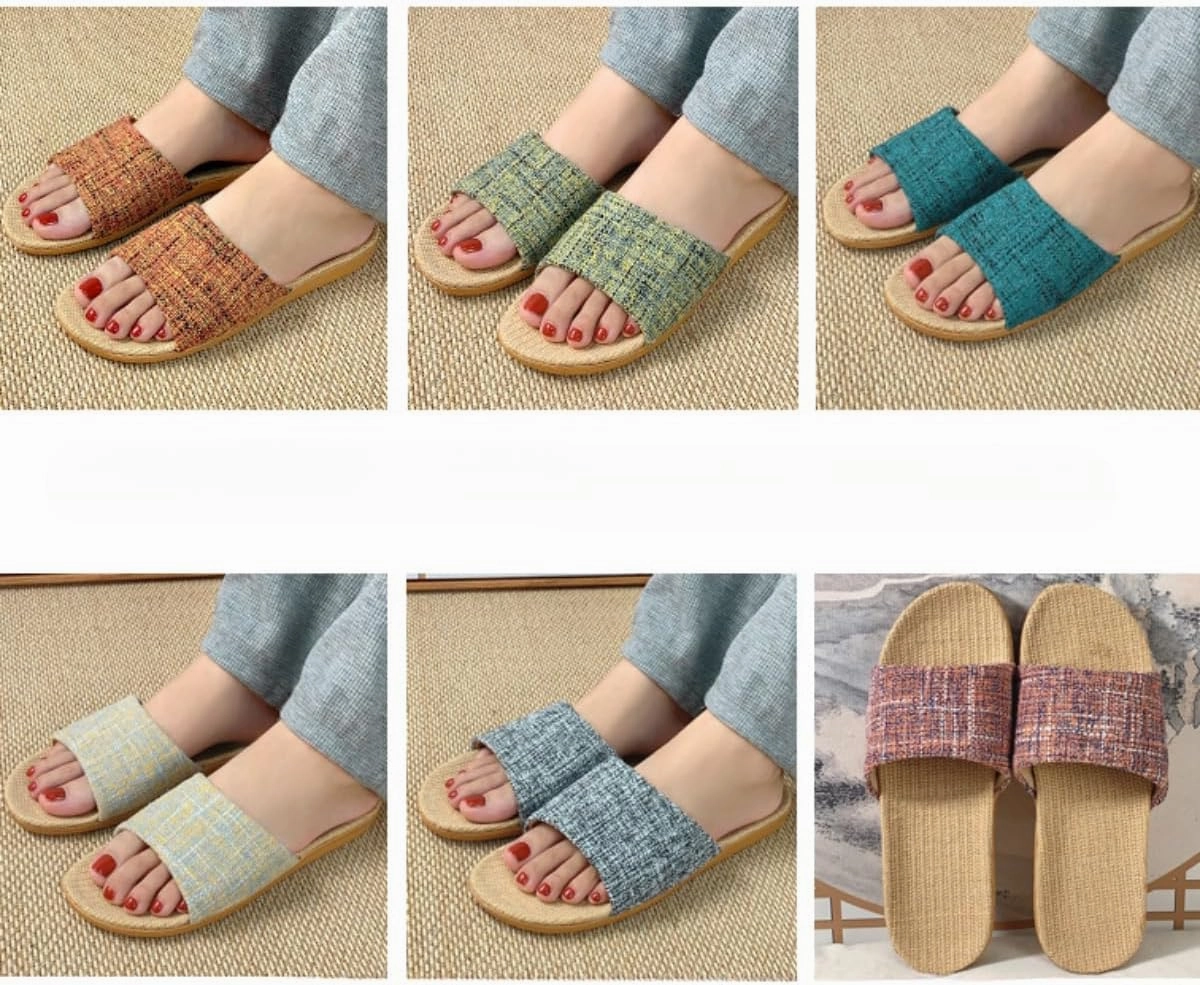 Linen Slippers for Women Men Summer Home Slippers Indoor Soft Sole Anti-Slip and Wear-Resistant Couple Slippers Open Toe Breathable House Shoes
