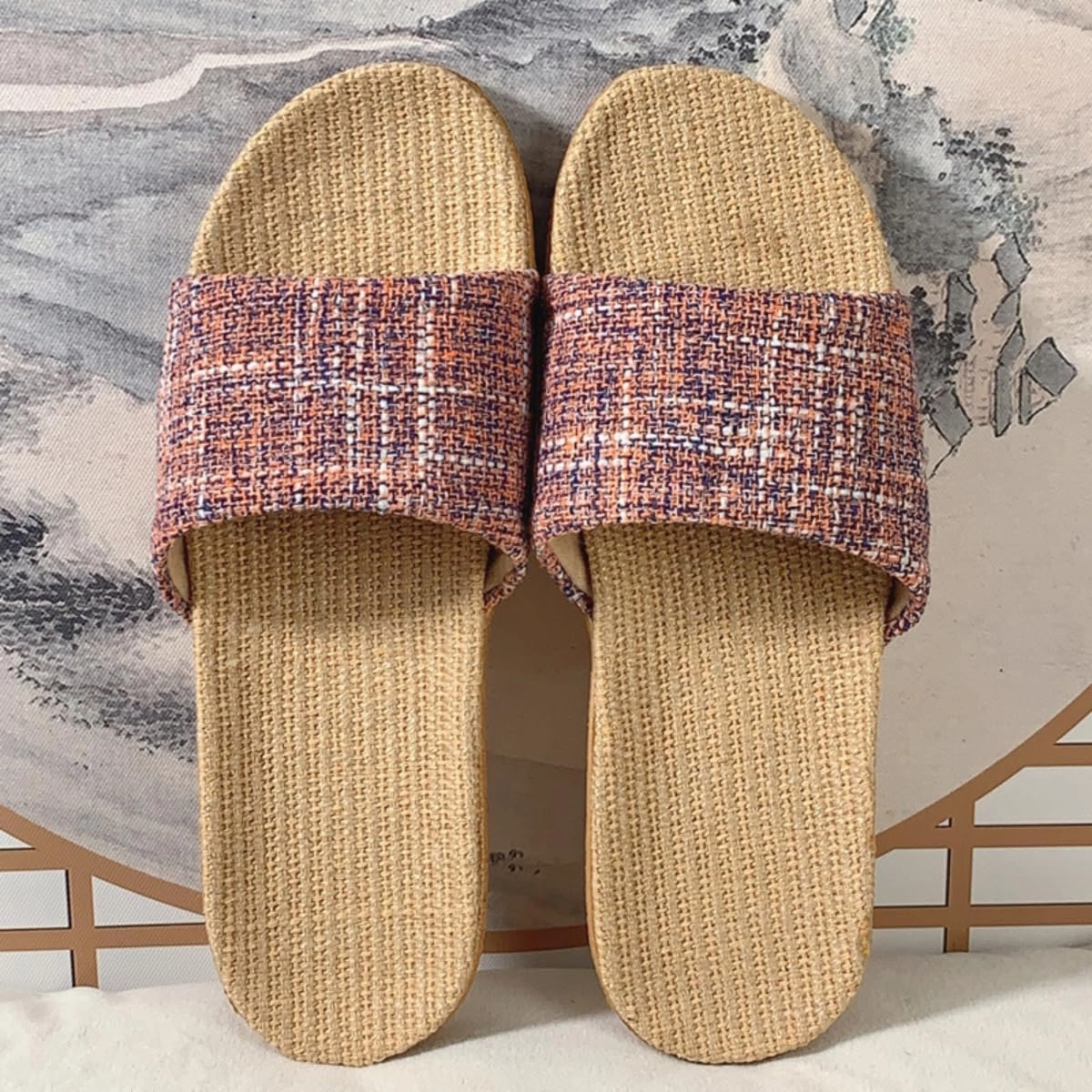 Linen Slippers for Women Men Summer Home Slippers Indoor Soft Sole Anti-Slip and Wear-Resistant Couple Slippers Open Toe Breathable House Shoes