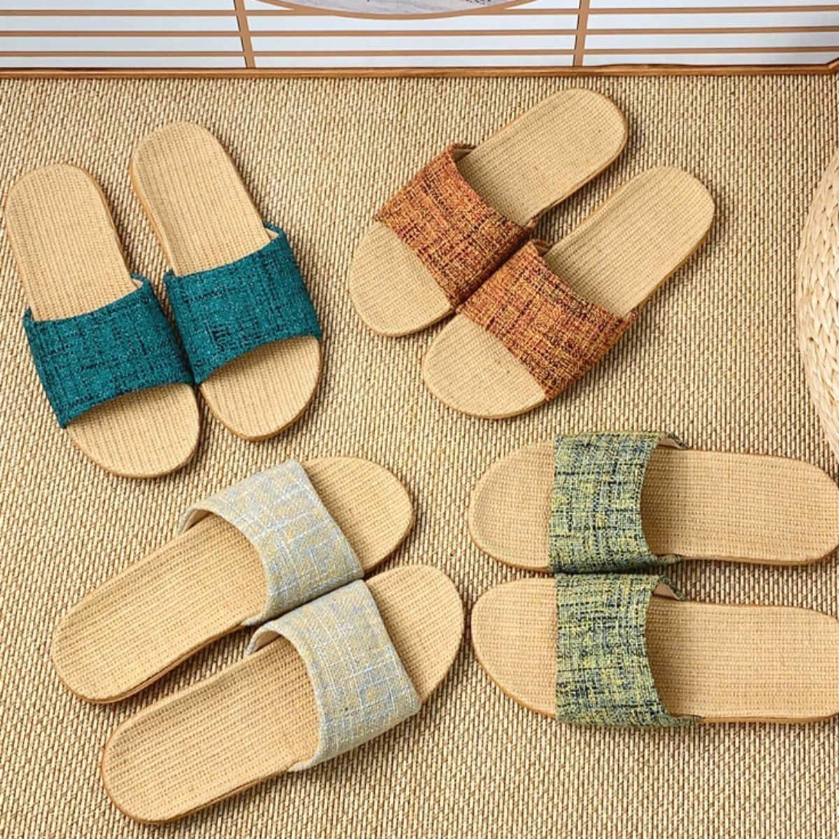 Linen Slippers for Women Men Summer Home Slippers Indoor Soft Sole Anti-Slip and Wear-Resistant Couple Slippers Open Toe Breathable House Shoes