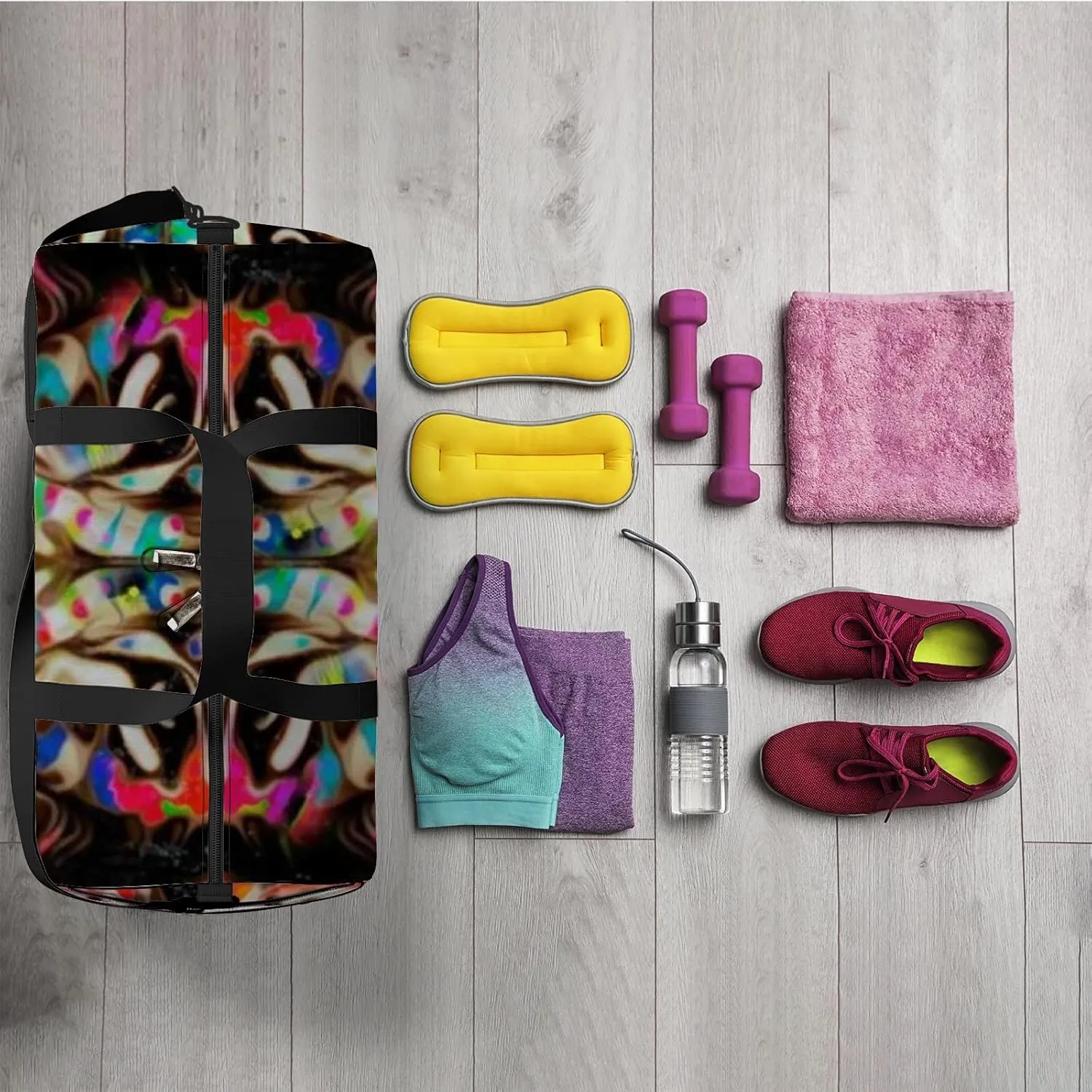 Lion Head Creative Abstract Element on Sports Bag Tote Bag Waterproof Gym Bag with Shoulder Strap Zipper 2 Side Pockets for Men and Women, Travel and Storage Shoulder Bag.