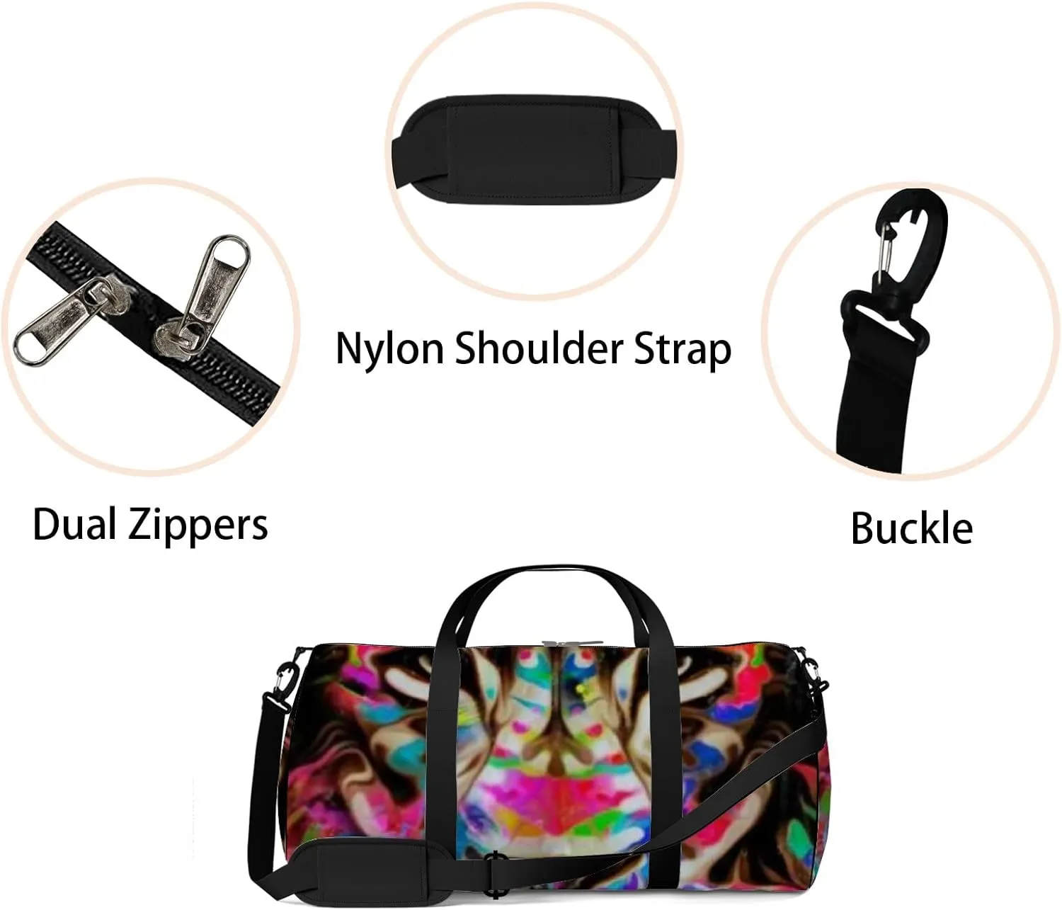Lion Head Creative Abstract Element on Sports Bag Tote Bag Waterproof Gym Bag with Shoulder Strap Zipper 2 Side Pockets for Men and Women, Travel and Storage Shoulder Bag.