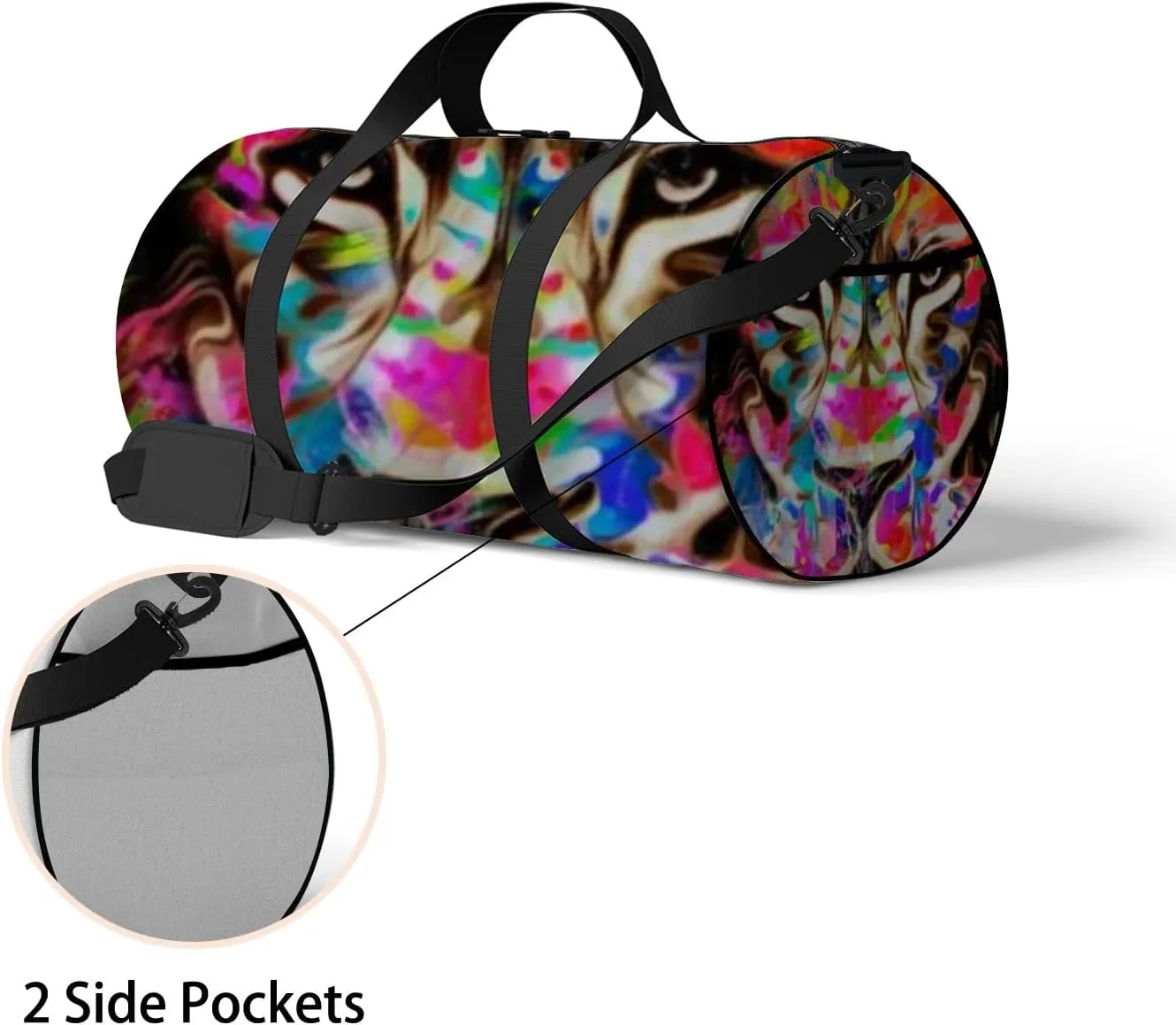 Lion Head Creative Abstract Element on Sports Bag Tote Bag Waterproof Gym Bag with Shoulder Strap Zipper 2 Side Pockets for Men and Women, Travel and Storage Shoulder Bag.