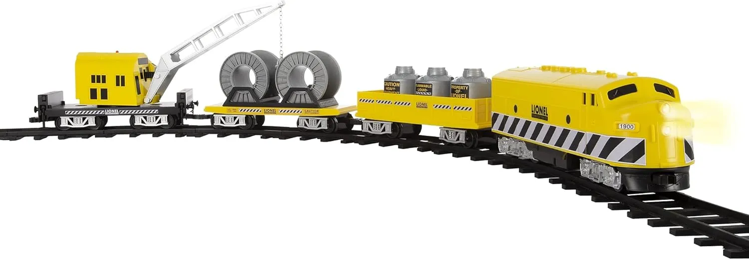 Lionel Battery-Operated Construction Toy Train Set with Locomotive, Train Cars, Track & Remote with Authentic Train Sounds, & Lights for Kids 4 