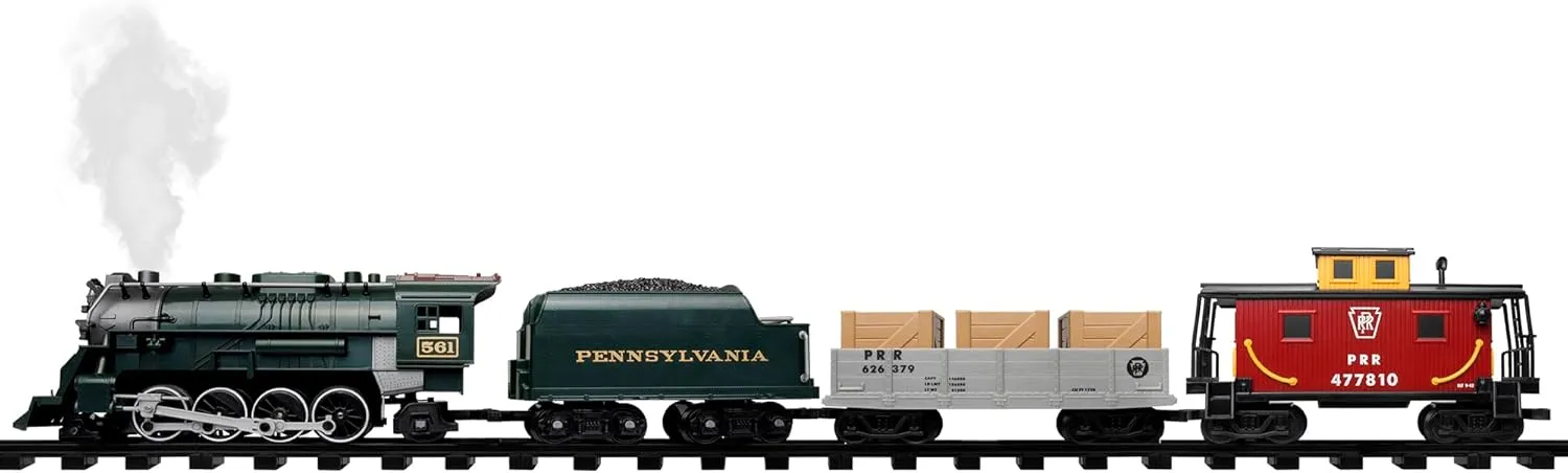 Lionel Battery-Operated Pennsylvania Flyer Freight Toy Train Set with Bluetooth, Locomotive, Train Cars, & Track with Authentic Train Sounds, Lights, & Water Vapor Smoke Effects for Kids 4 