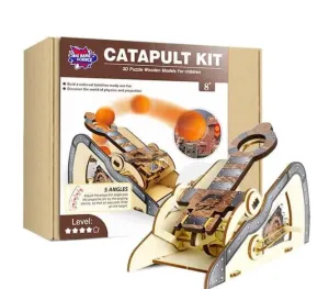 LIVEVIE 3D Wooden Catapult Kit STEM Toy for Kids, Includes Panels, Elastic Bands, and EVA Balls, Explore Physics Principles of Force, Trajectory, and Levers, Educational Craft Kit