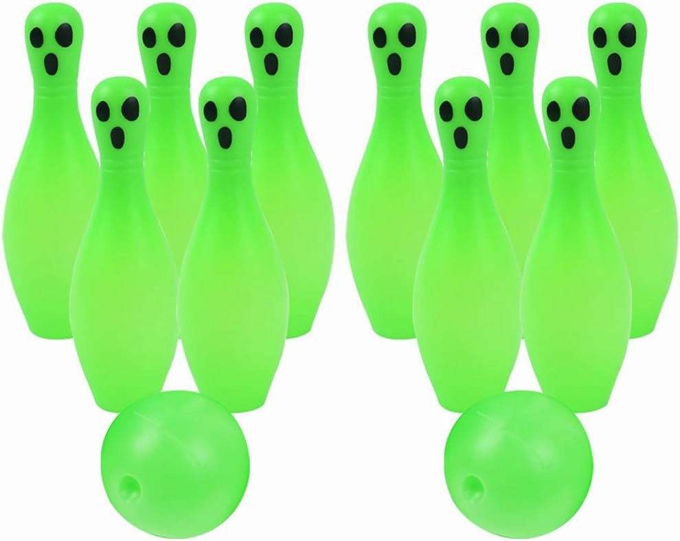 LOGOFUN Glowing Bowling Set Halloween Bowling Pins Glow in The Dark Bowling Kit for Fun Family Party Lawn Yard Sports Games