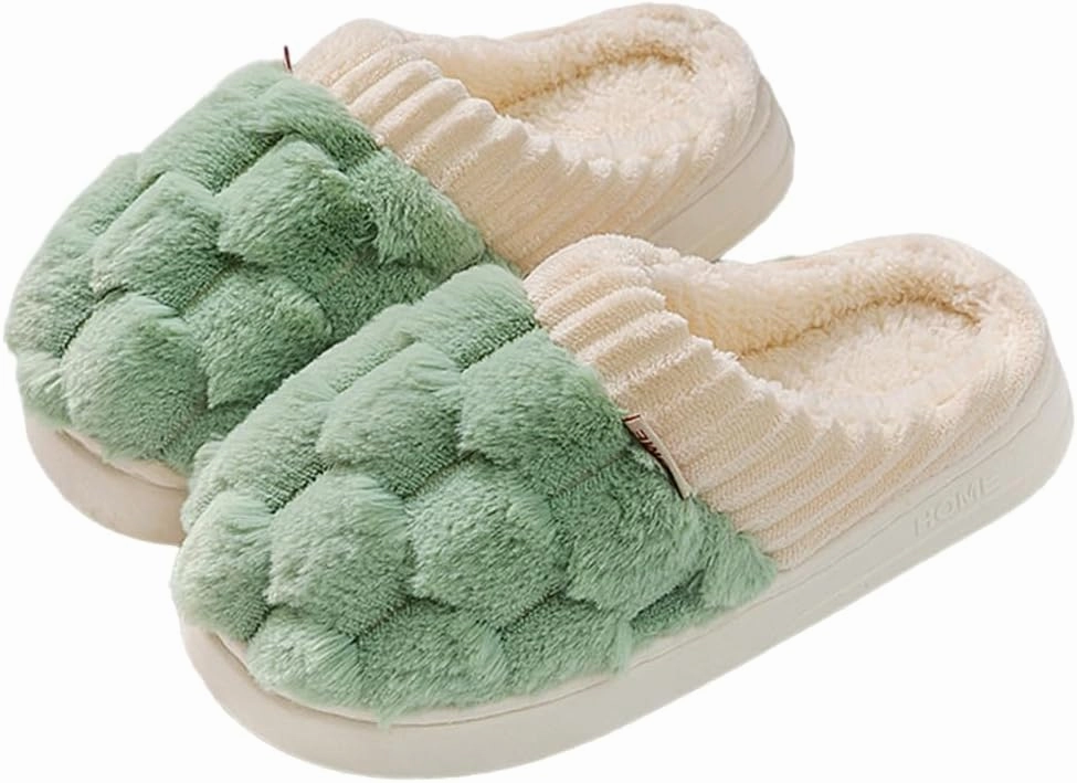 Loizziuy Women's Fuzzy Cotton Slippers Cute Cotton Ball Shape All Seasons Indoor Home Anti-slip Warmth with Fluffy Couples Edition