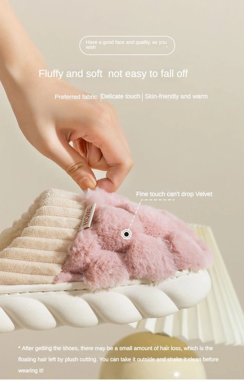 Loizziuy Women's Fuzzy Cotton Slippers Cute Cotton Ball Shape All Seasons Indoor Home Anti-slip Warmth with Fluffy Couples Edition