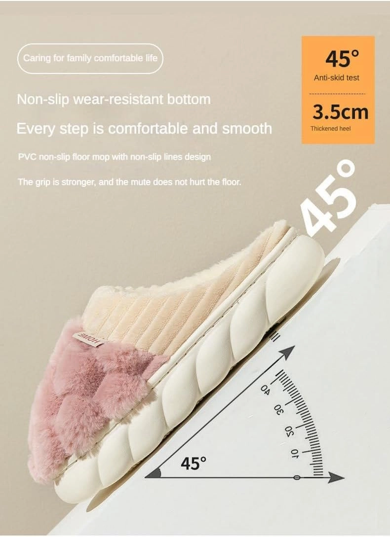 Loizziuy Women's Fuzzy Cotton Slippers Cute Cotton Ball Shape All Seasons Indoor Home Anti-slip Warmth with Fluffy Couples Edition
